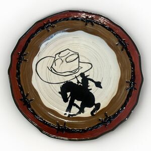 Sonoma Western Salad Plate Happy Trails 8.75” Horse Cowboy Hat Rodeo Red Lasso
